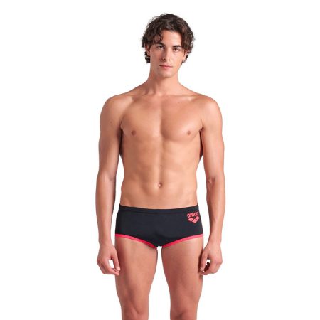 Arena Zwembroek Low Waist Big Logo Zwart & Fluo Rood