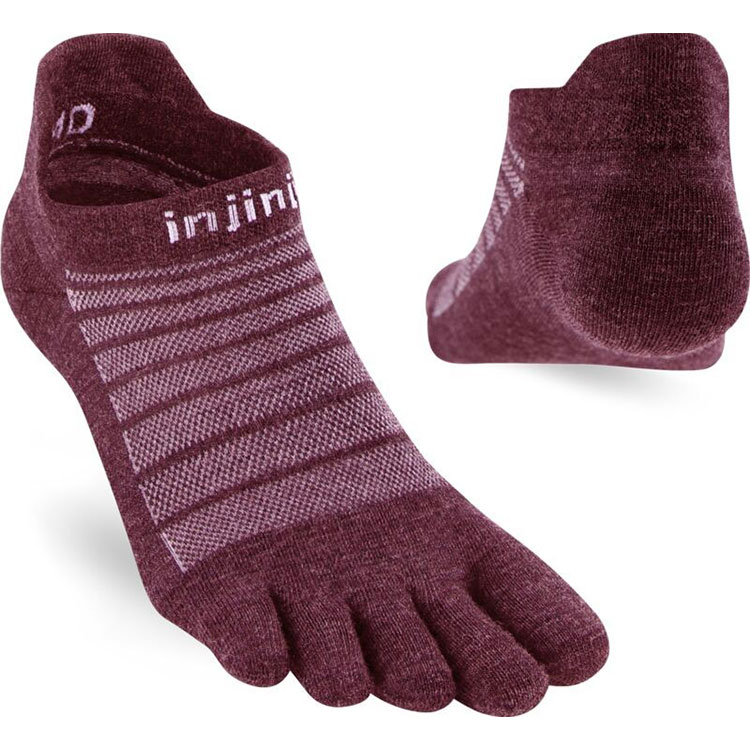 Injinji Run Lightweight No-Show Wool Garnet Teensokken