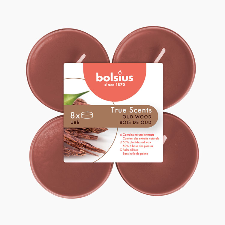 Bolsius True Scents maxilicht 8 stuks Oud Wood