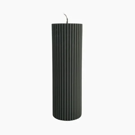 Striped Pillar Candle M - Groen