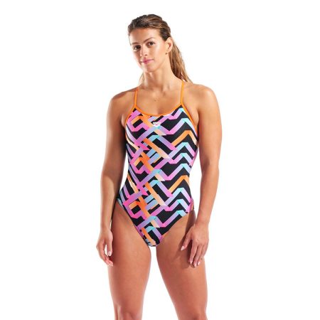 Arena Badpak Dames Texture Tie Back Zwart & Multi